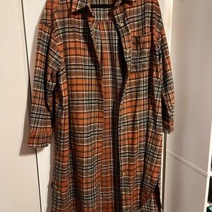 Longline Flannel in Orange and Black